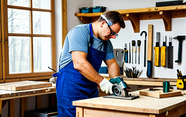 **
"A bright, well-organized workshop interior. A Russian craftsman (man, 40s) wearing a clean, blue work overall and safety glasses is carefully assembling a wooden birdhouse. Various hand tools (hammer, screwdriver, saw) are neatly arranged on a workbench. The workshop is filled with natural light, creating a positive and productive atmosphere. Appropriate attire. Safe for work. Family-friendly. Professional photography, high quality, perfect anatomy, correct proportions, natural pose."
**