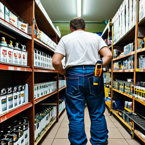 **

A person (gender unspecified) wearing practical work clothes (jeans, t-shirt, and work boots), browsing the shelves of a small, neighborhood hardware store in Moscow, Russia. The store is well-lit, but slightly cluttered with tools, paint cans, and various home repair items. Focus on the person's concentration as they examine a set of screwdrivers. Fully clothed, appropriate attire, safe for work, family-friendly, professional photography, perfect anatomy, natural pose.

**