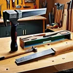 Home 2 망치 종류와 용도별 추천 - **Prompt:** A well-organized, brightly lit professional workshop workbench. Displayed prominently ar...